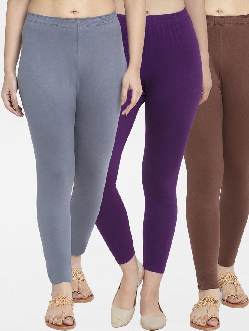 pack of 3 solid ankle length leggings