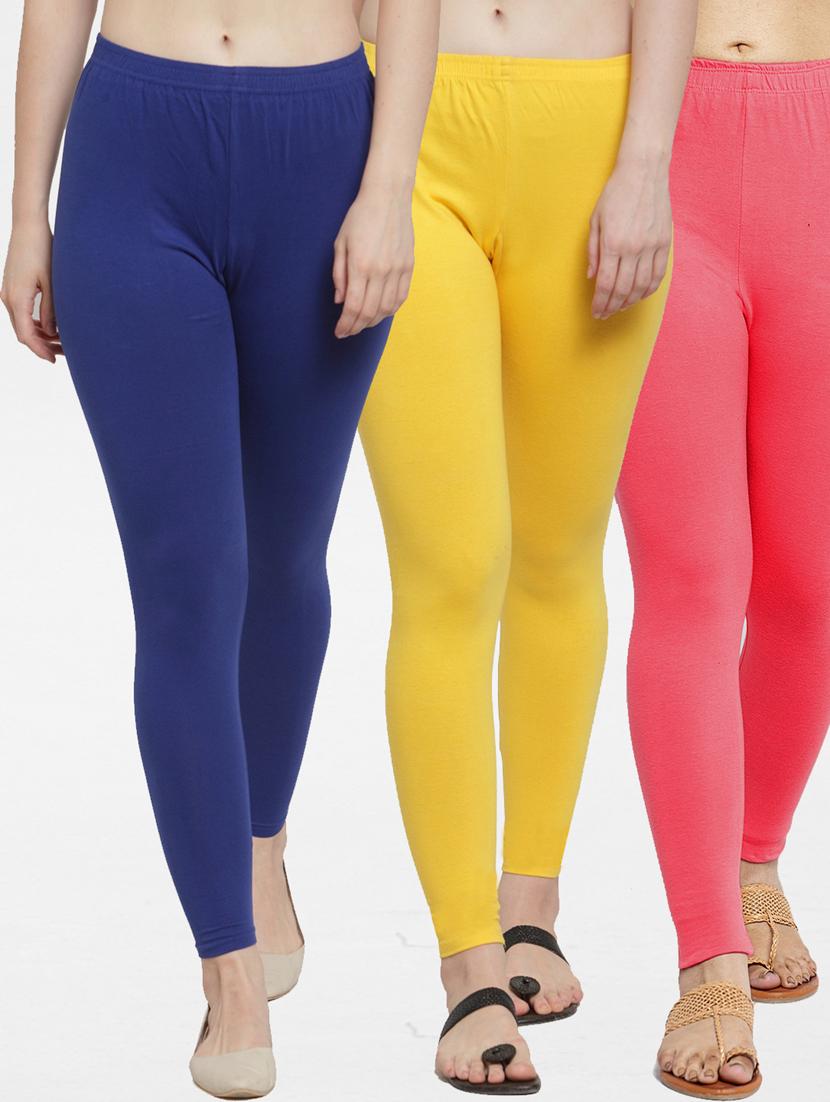 pack of 3 solid ankle length leggings - 19777439 -  Zoom Image - 0