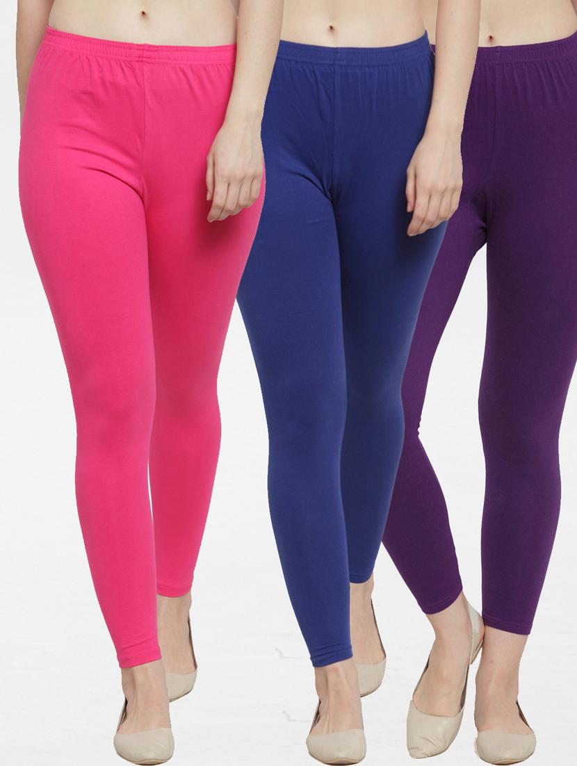 pack of 3 solid ankle length leggings - 19777467 -  Zoom Image - 0
