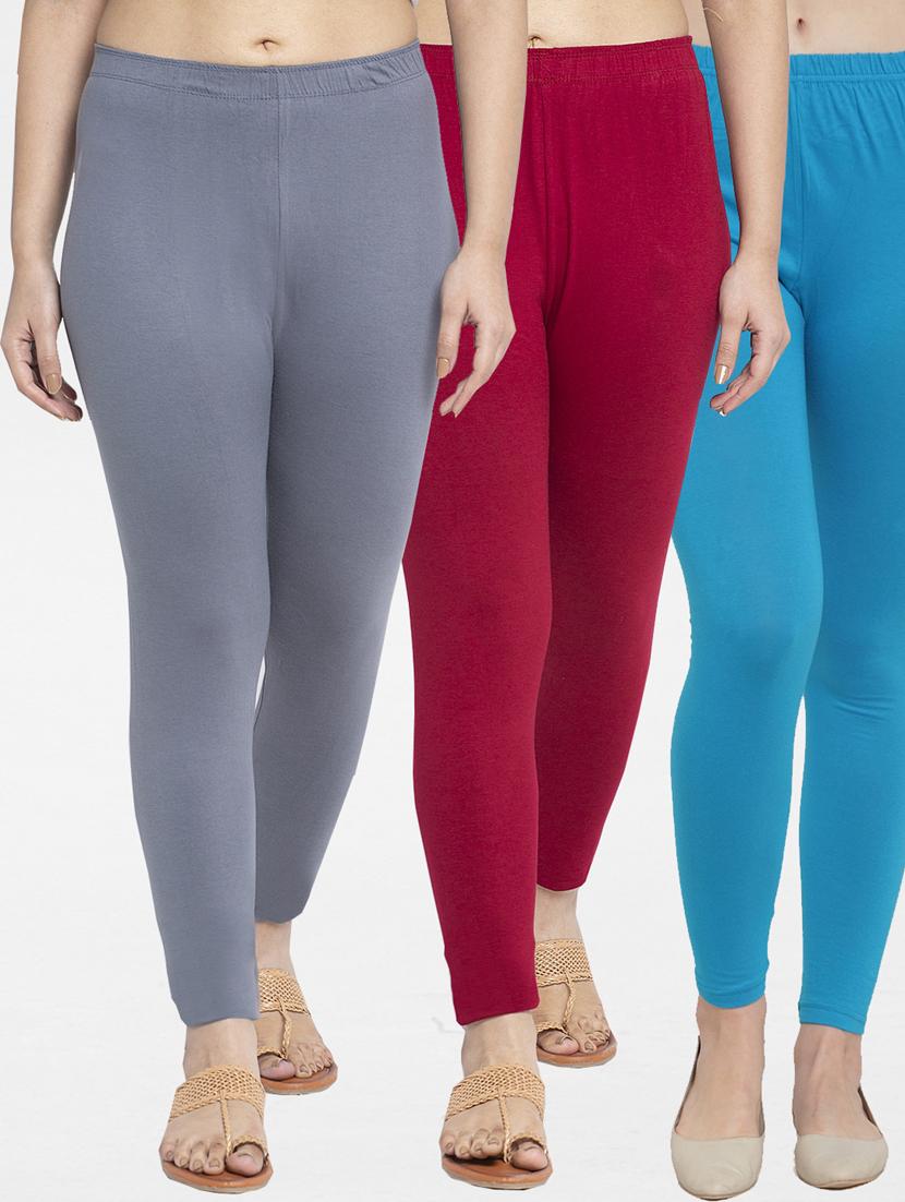 pack of 3 solid ankle length leggings - 19777606 -  Zoom Image - 0