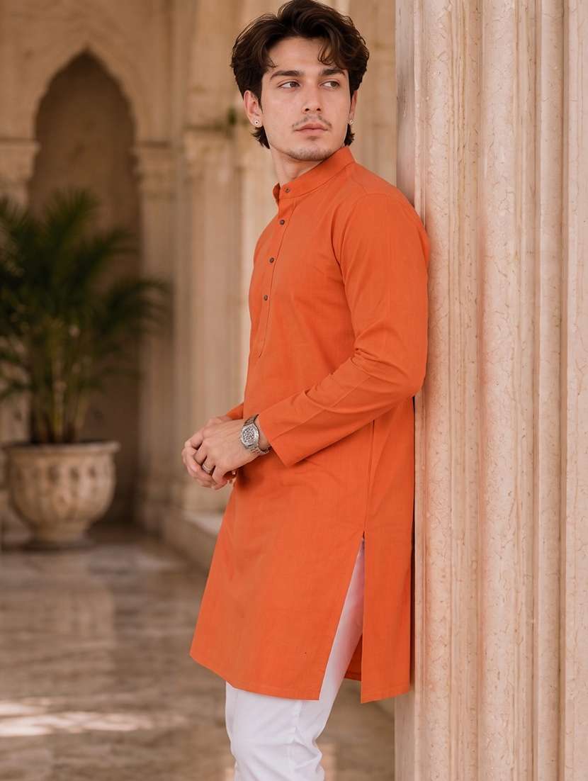 men solid mandarin neck long kurta - 19777923 -  Standard Image - 3
