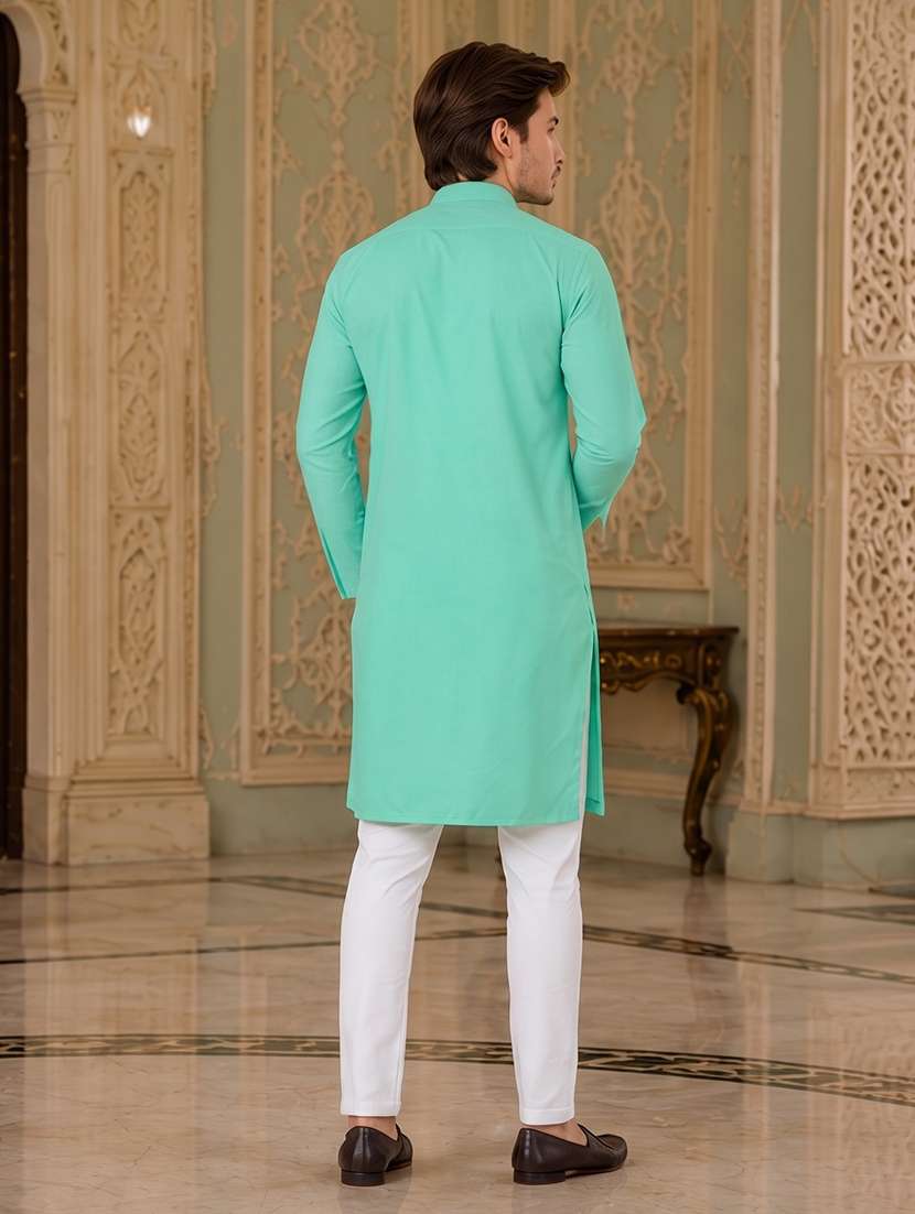 men solid mandarin neck long kurta - 19777934 -  Standard Image - 3