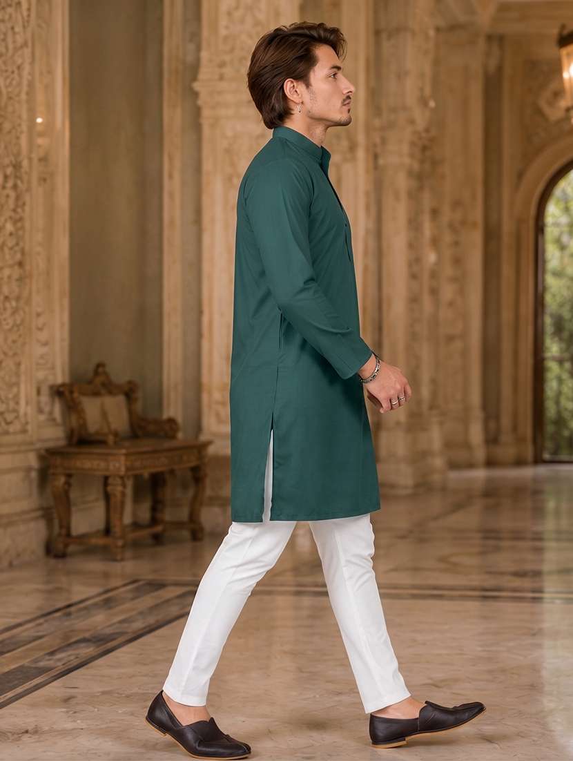 men solid mandarin neck long kurta - 19777935 -  Standard Image - 3