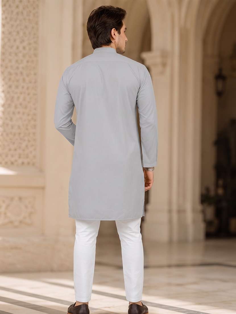 Men Solid Mandarin Neck Long Kurta - 19777936 -  Standard Image - 3