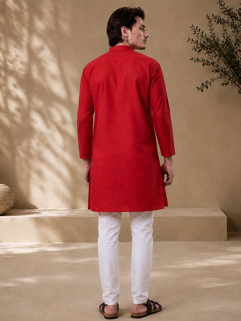 Men Solid Mandarin Neck Long Kurta - 19777939 -  Standard Image - 3