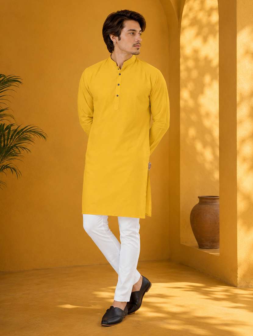 men solid mandarin neck long kurta - 19777941 -  Standard Image - 3