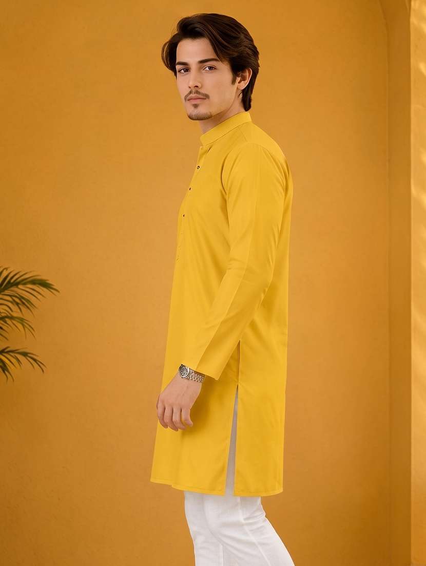men solid mandarin neck long kurta - 19777941 -  Standard Image - 5