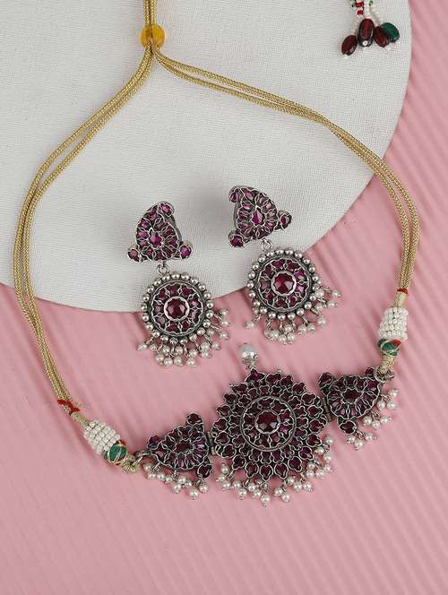 multi colored brass necklaces and earring set - 19778634 -  Standard Image - 0