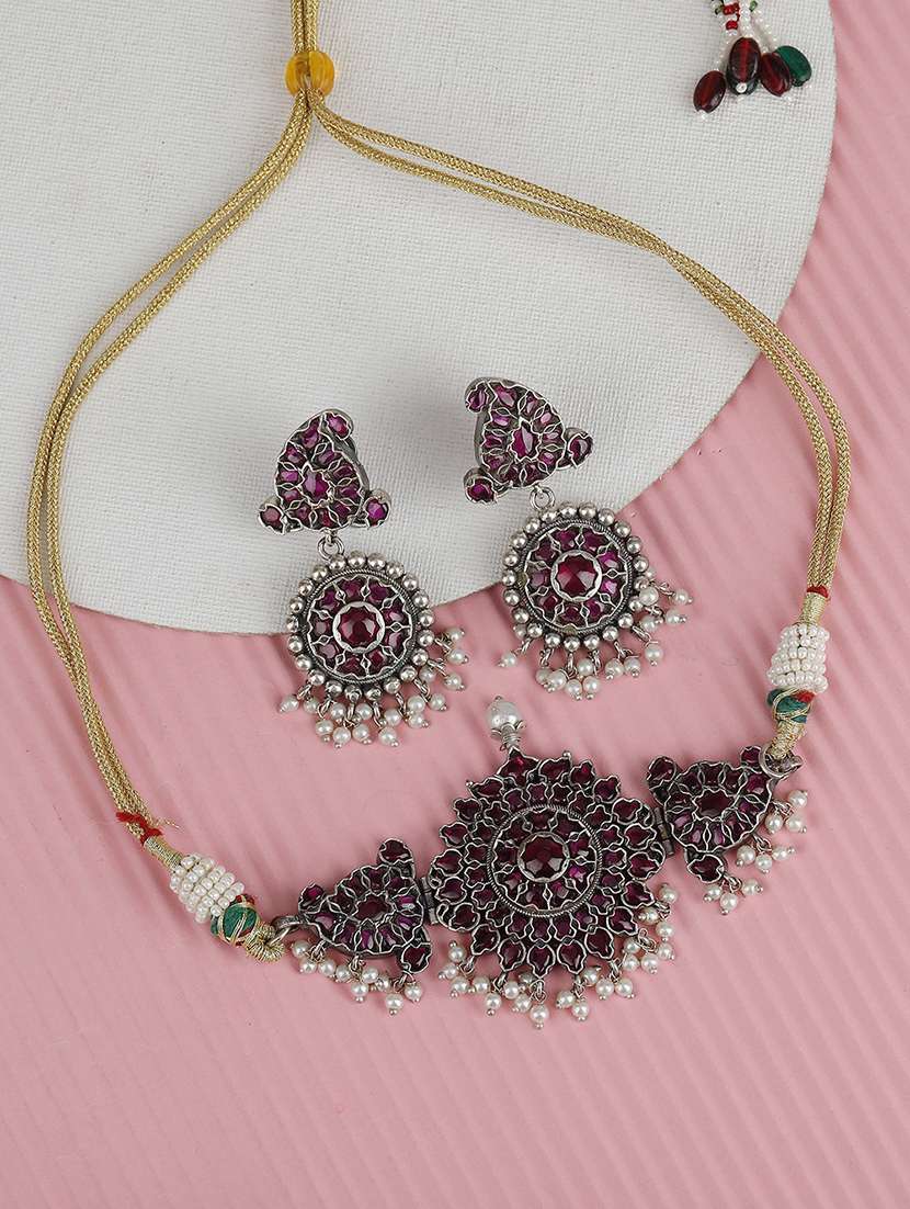 multi colored brass necklaces and earring set