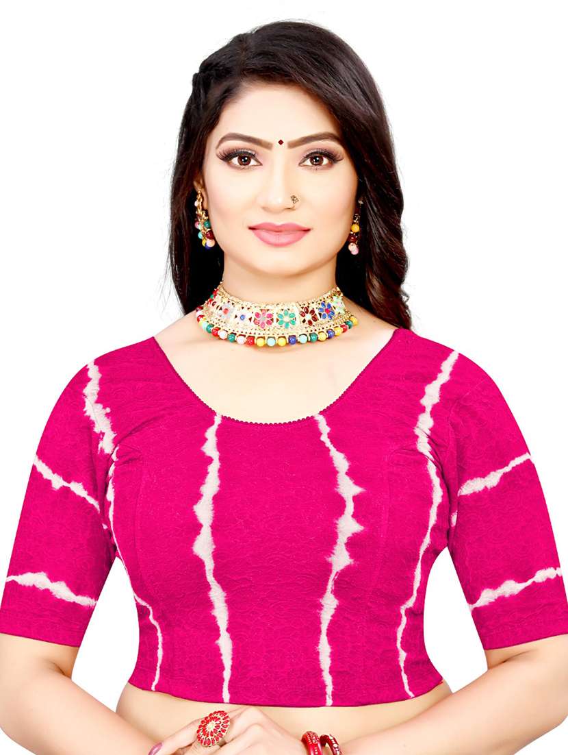 pink cotton lycra printed blouse