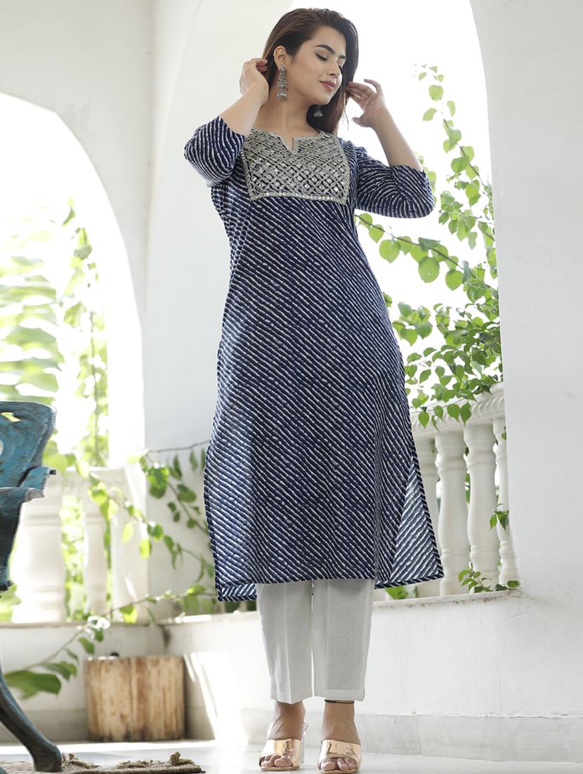 leheriya print kurta pant set - 19778756 - Zoom Image - 0
