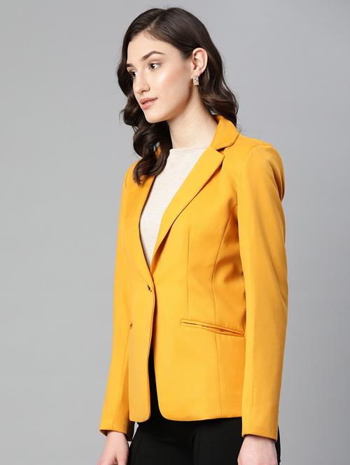 yellow solid casual blazer - 19779103 - Standard Image - 0
