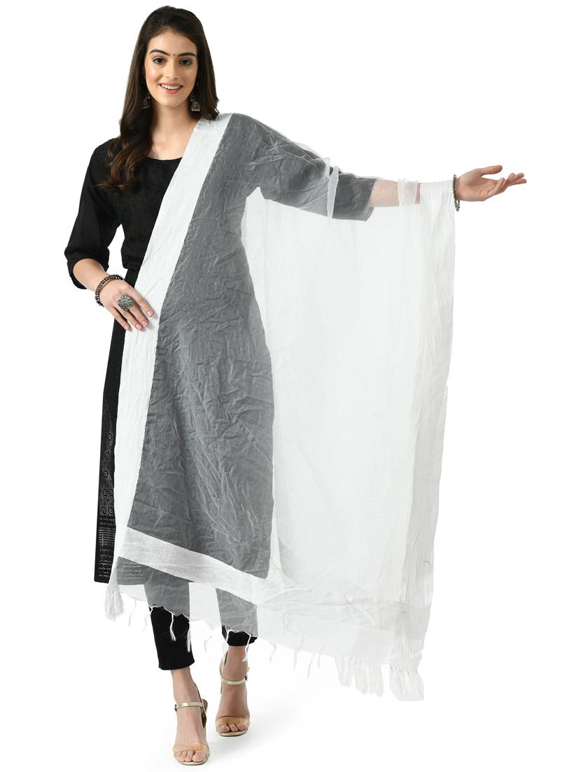 white plain dupatta - 19779134 - Zoom Image - 0