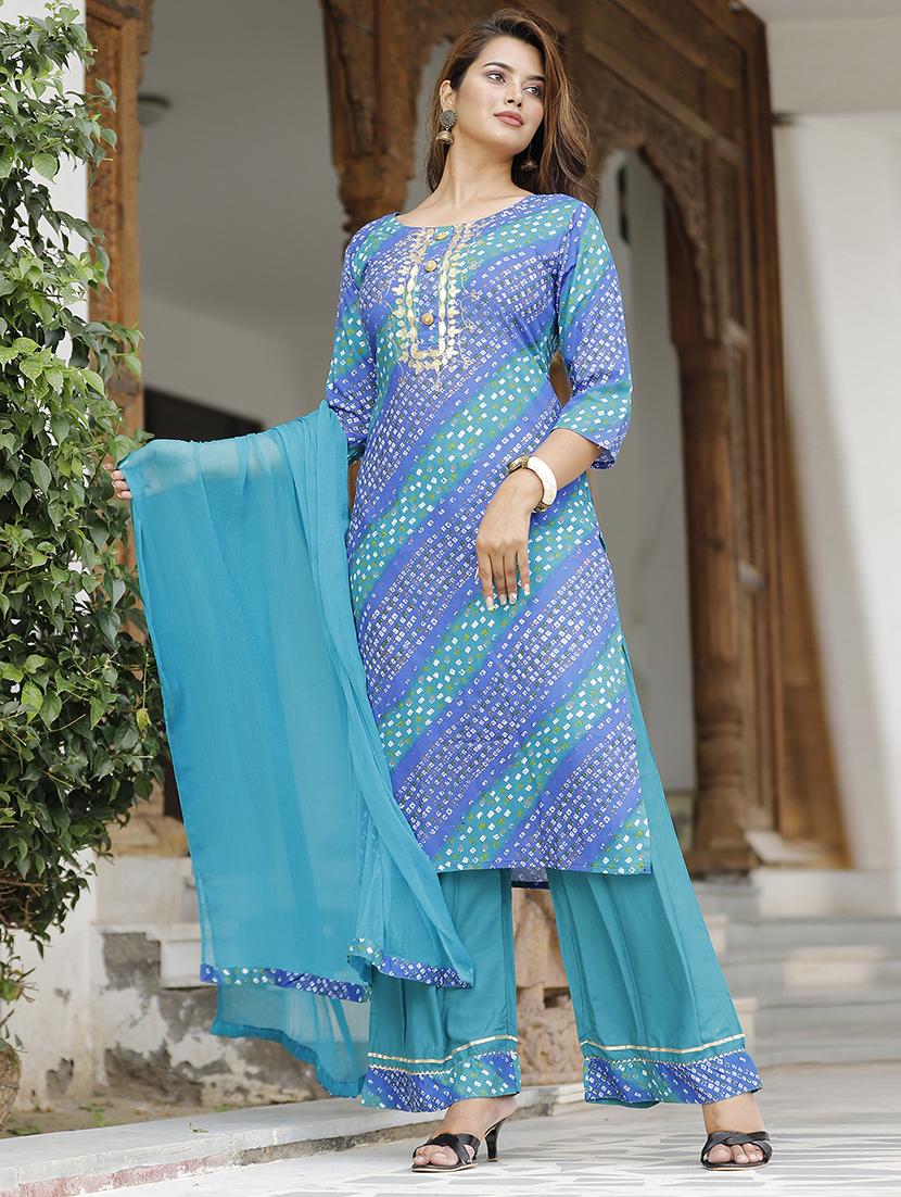 bandhani print kurta palazzo set - 19781041 -  Zoom Image - 0
