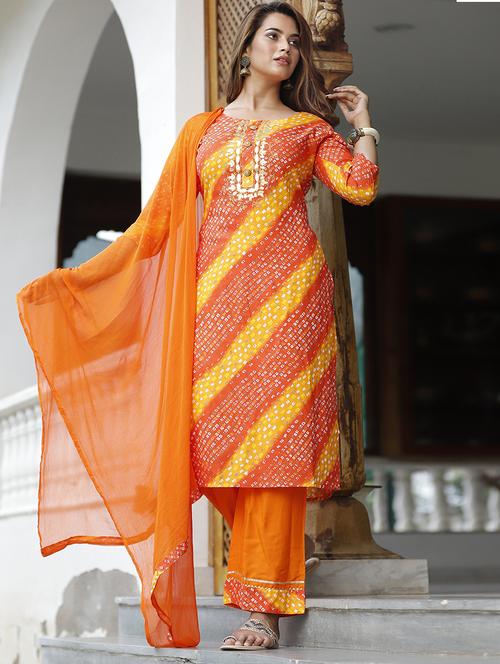 bandhani print kurta palazzo set - 19781042 - Standard Image - 0