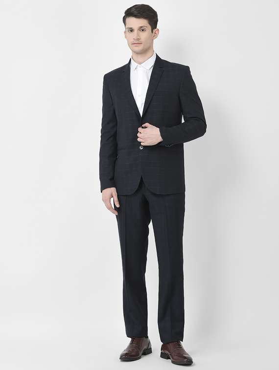 notched lapel check single breasted suit set