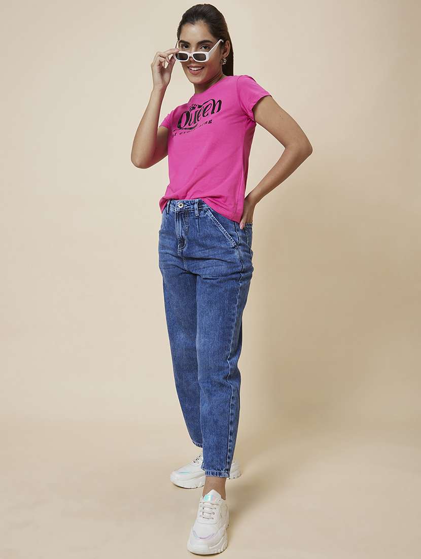 women's chest print round neck t-shirt - 19781379 -  Standard Image - 3