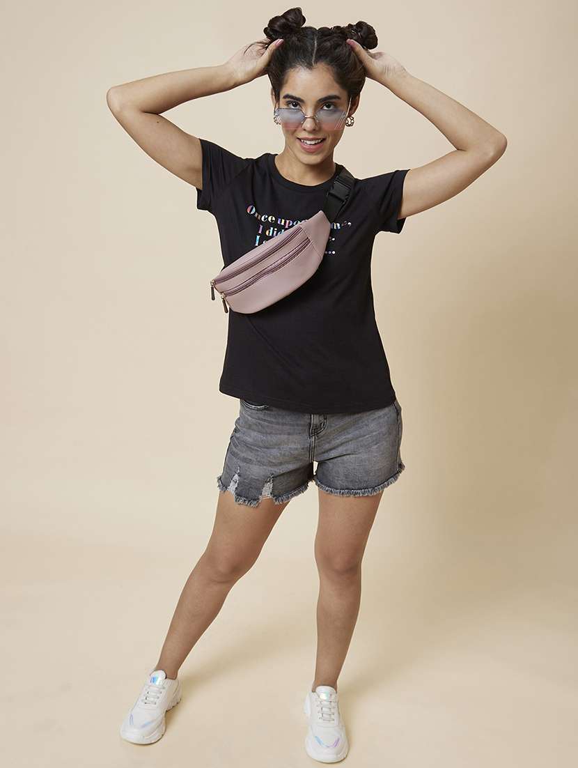 women's chest print round neck t-shirt - 19781381 -  Standard Image - 3