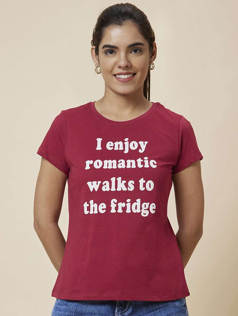 women's front print round neck t-shirt