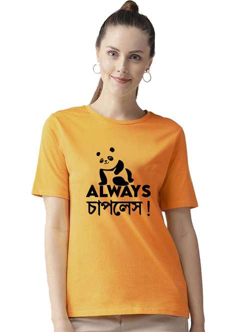 women's chest print round neck t-shirt - 19782115 - Standard Image - 0