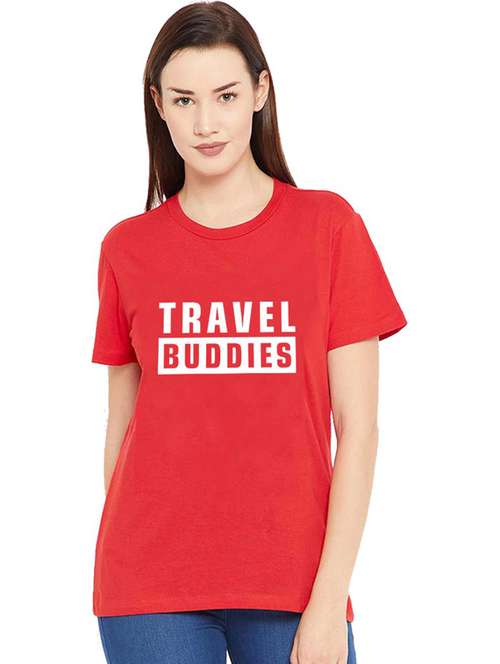 women's chest print round neck t-shirt - 19782136 -  Standard Image - 0