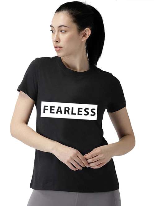 women's chest print round neck t-shirt - 19782216 - Standard Image - 0