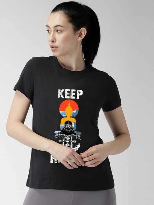 women's front print round neck t-shirt - 19782290 - Standard Image - 0