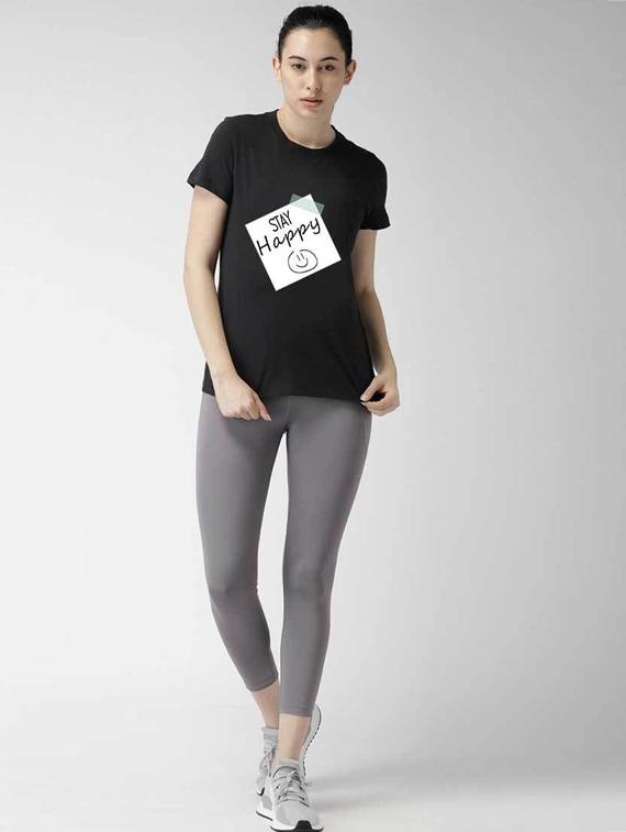 women's front print round neck t-shirt - 19782316 - Standard Image - 3