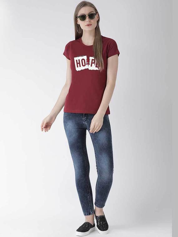women's chest print round neck t-shirt - 19782319 - Standard Image - 3