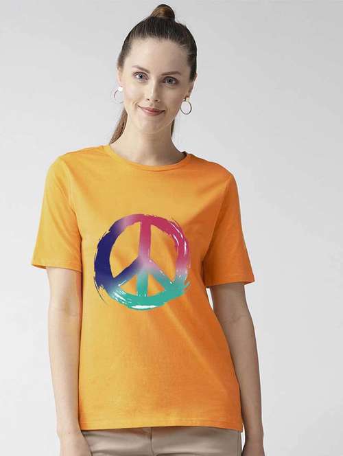 women's chest print crew neck t-shirt - 19782337 -  Standard Image - 0