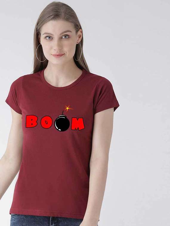 women's chest print round neck t-shirt - 19782367 - Zoom Image - 0