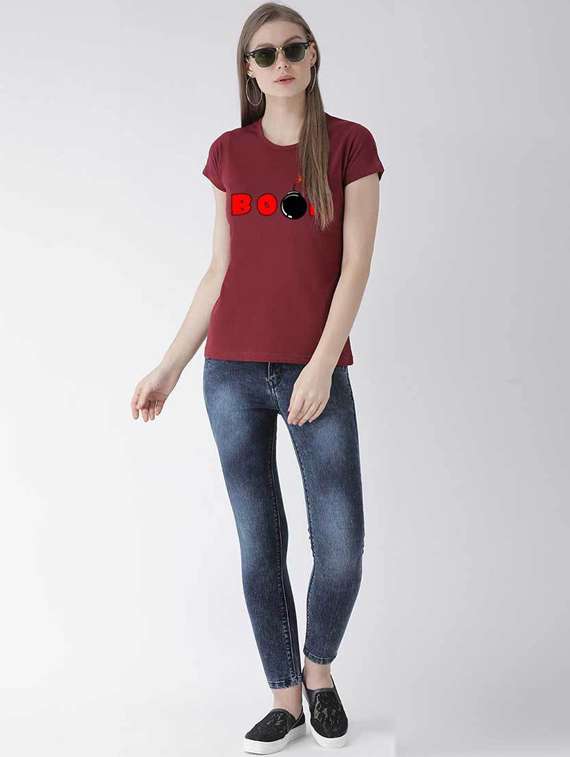 women's chest print round neck t-shirt - 19782367 - Standard Image - 3