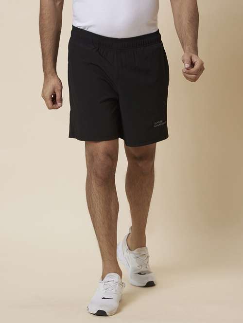  black solid regular fit sports shorts - 19782558 -  Standard Image - 0