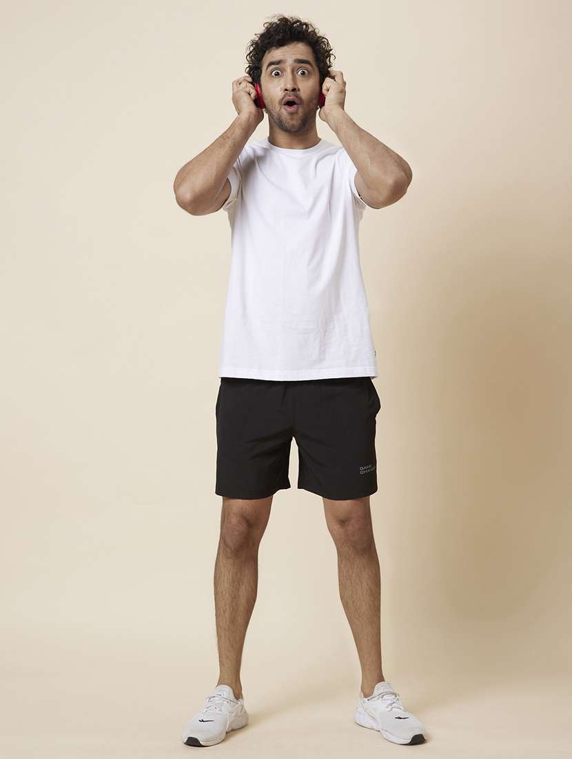  black solid regular fit sports shorts - 19782558 -  Standard Image - 3