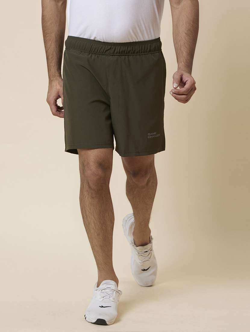 olive solid regular fit sports shorts