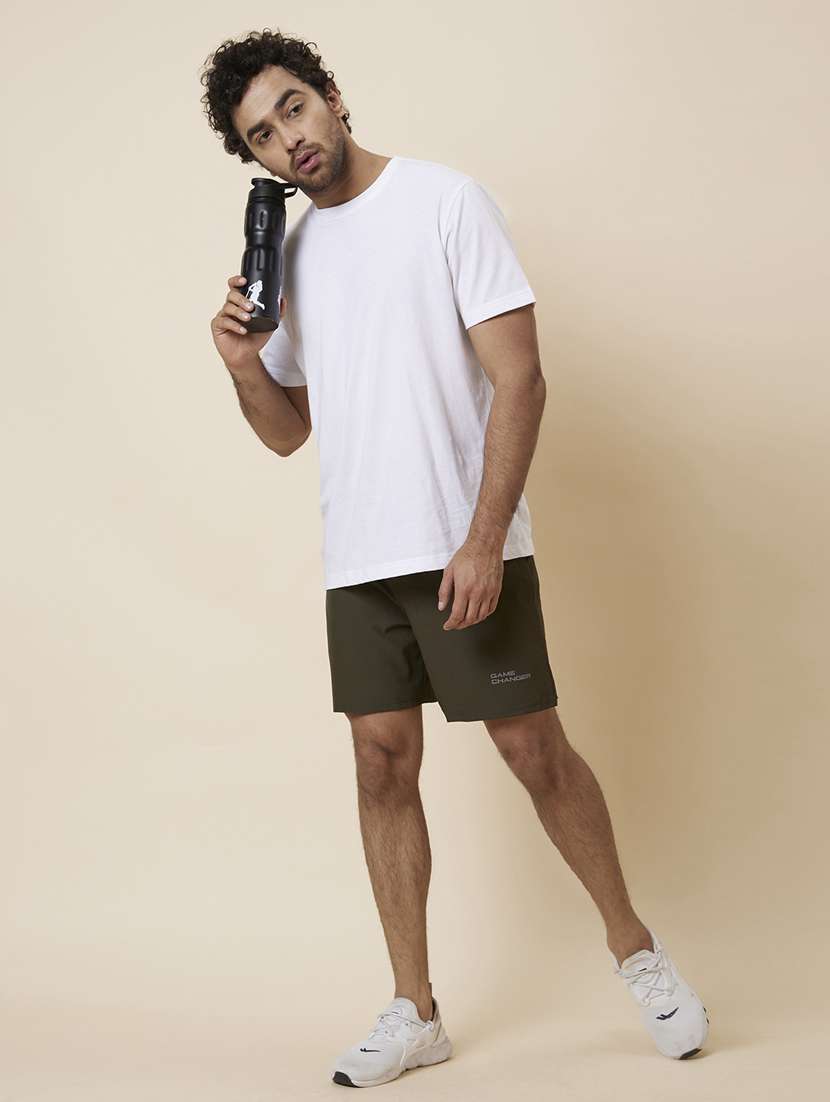 olive solid regular fit sports shorts - 19782559 -  Standard Image - 3