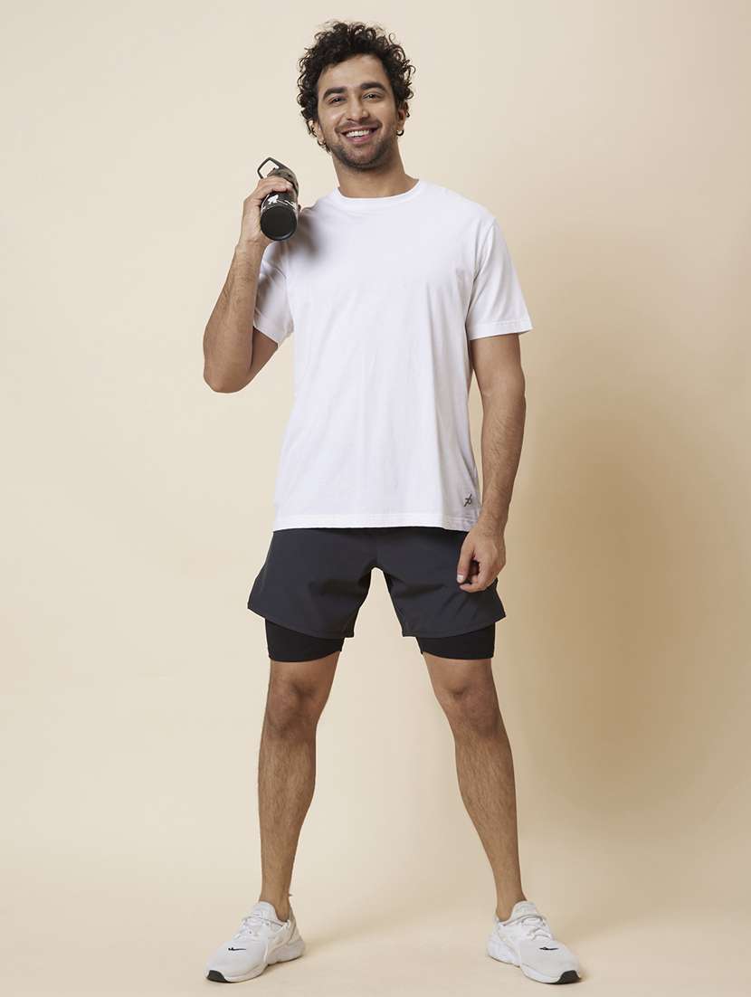 grey solid regular fit sports shorts with inner - 19782560 -  Standard Image - 3