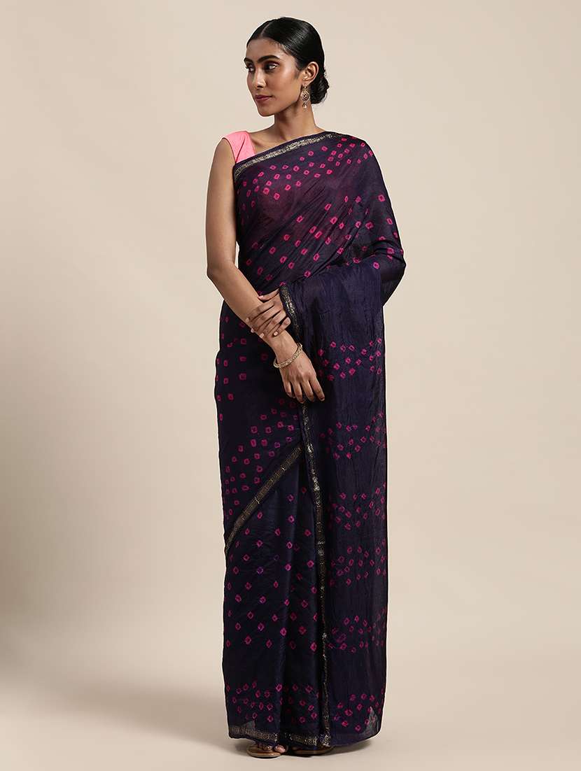 women's bandhani blue colored saree with blouse - 19782635 - Zoom Image - 0