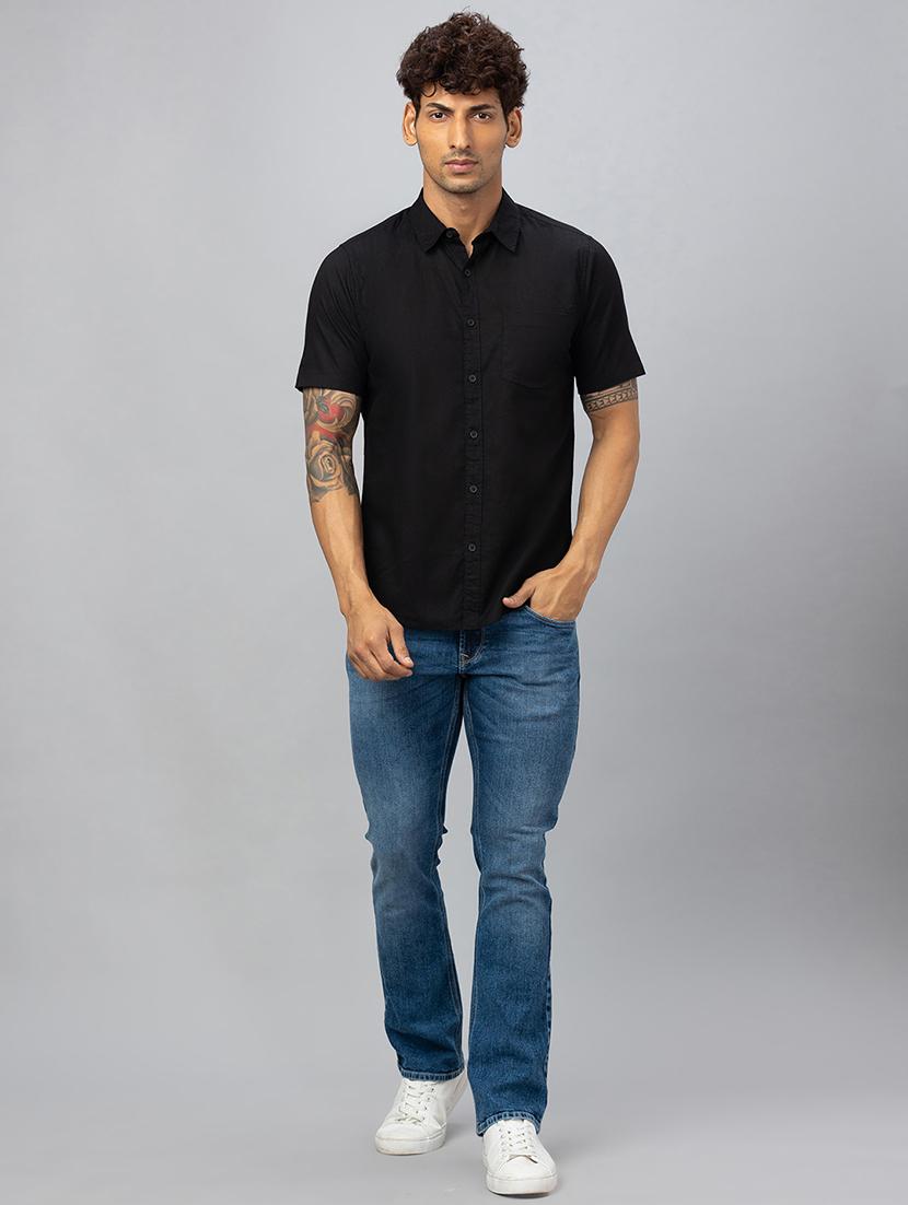 globus men black short sleeves cotton curved hem shirt with patch pocket - 19782651 - Standard Image - 3