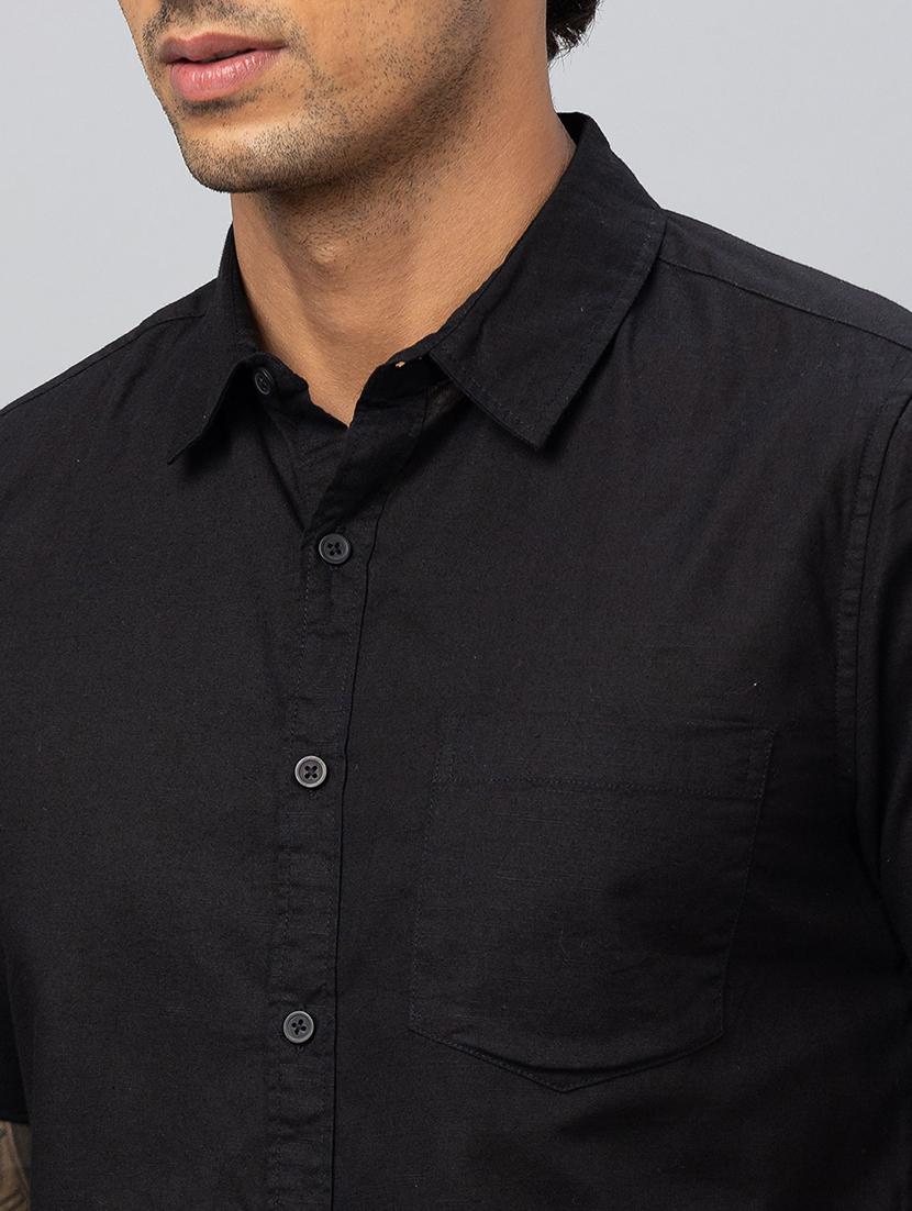 globus men black short sleeves cotton curved hem shirt with patch pocket - 19782651 - Standard Image - 5