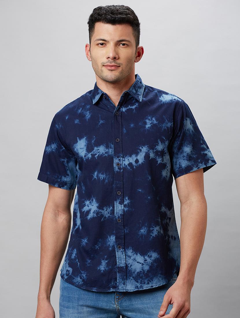 men blue cotton casual shirt