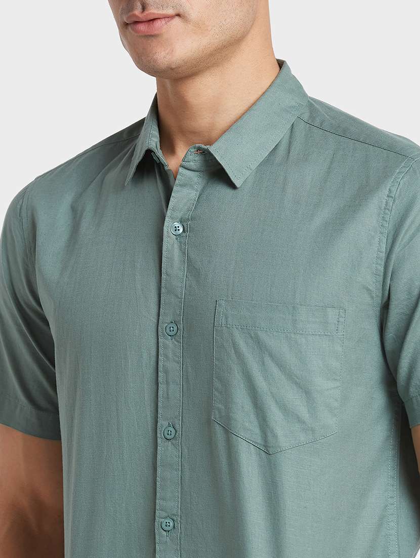globus men olive short sleeve pure cotton casual shirt - 19782666 -  Standard Image - 5