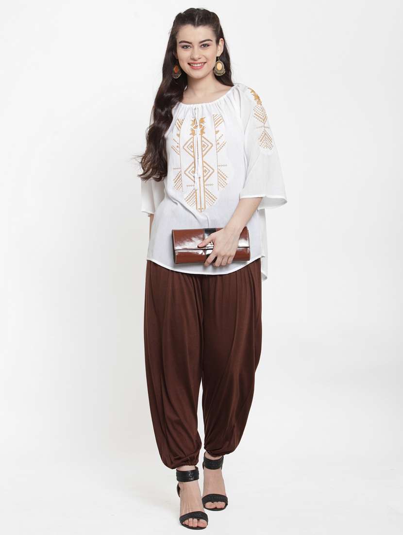 brown viscose harem salwars - 19783690 -  Standard Image - 3