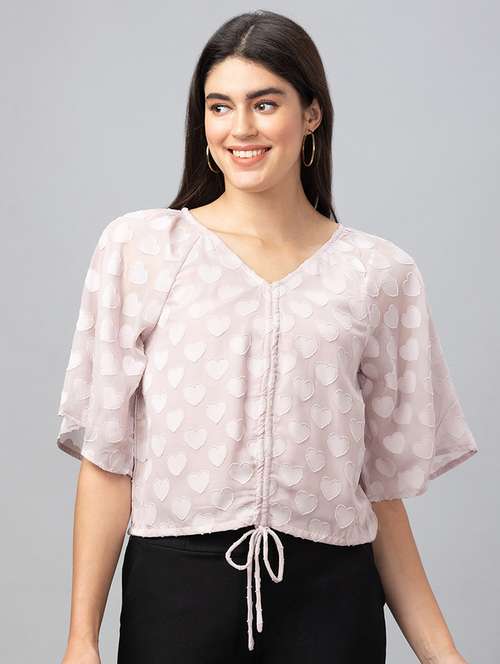women pink polyester crop top - 19783710 -  Standard Image - 0
