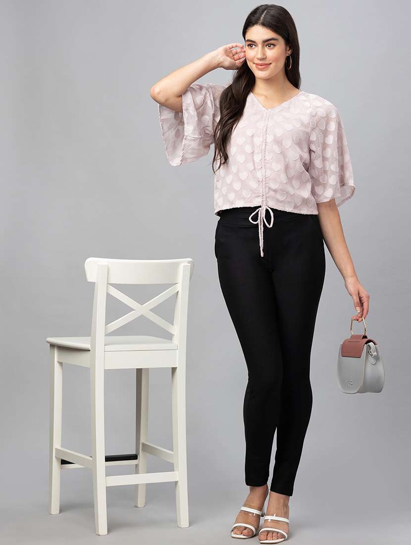 women pink polyester crop top - 19783710 - Standard Image - 3