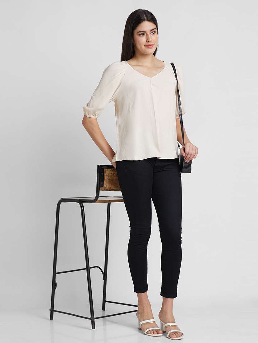 women cream polyester regular top - 19783727 -  Standard Image - 3