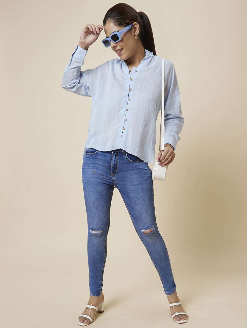 women's asymmetric mandarin neck top - 19783744 - Standard Image - 3
