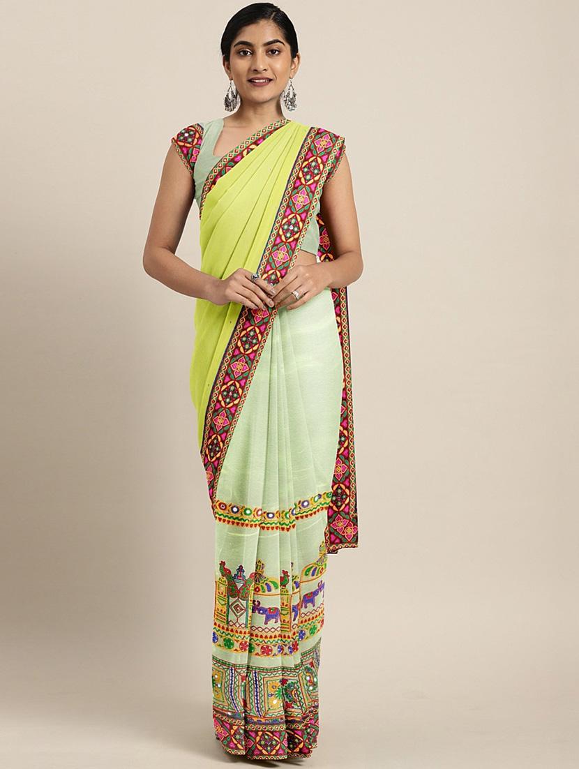 women's solid with work multi colored saree with blouse - 19783905 - Zoom Image - 0