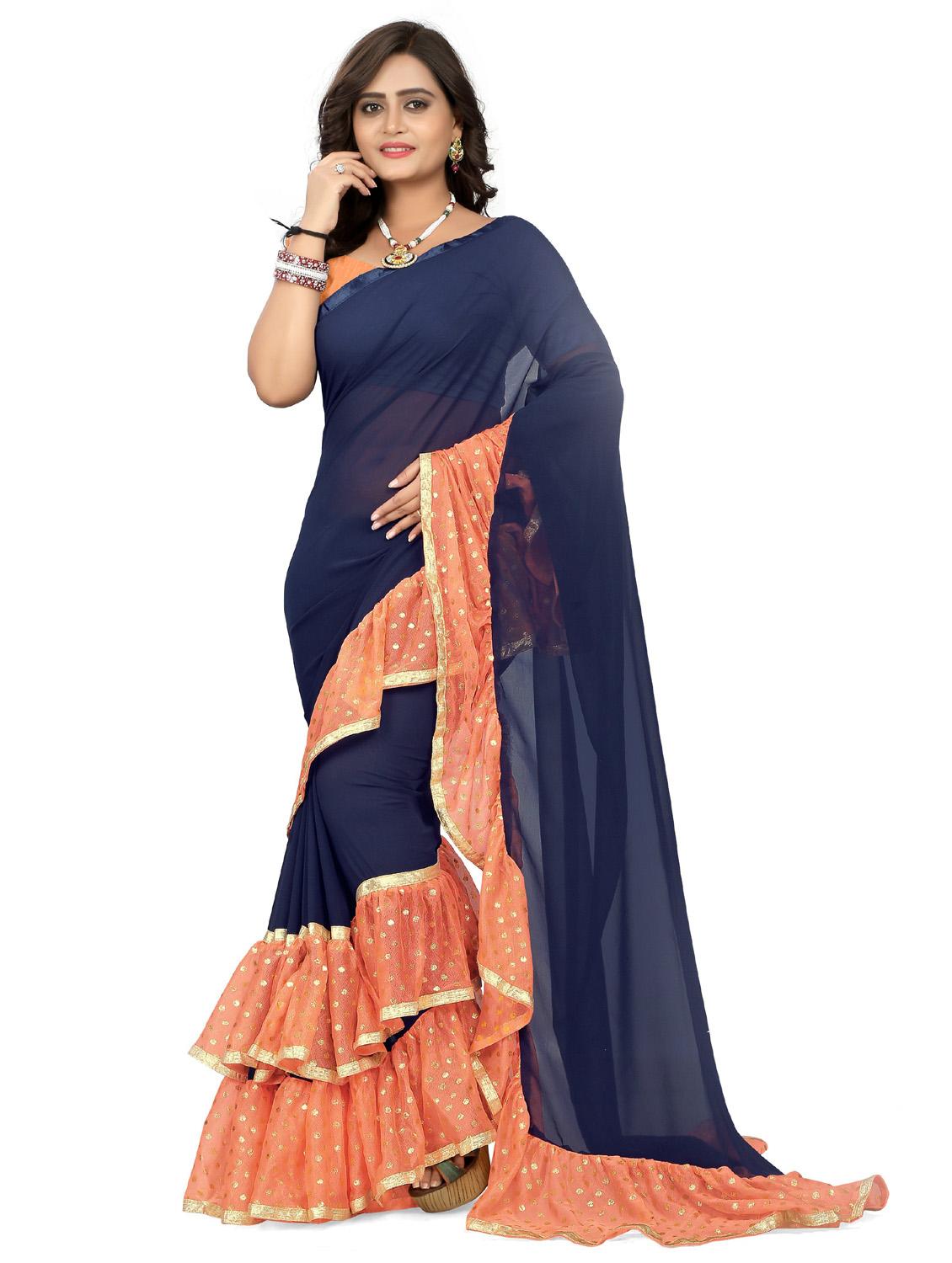 women's self design navy blue colored saree - 19784049 -  Zoom Image - 0