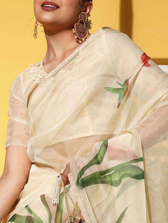 floral printed saree v with blouse - 19784118 - Standard Image - 3